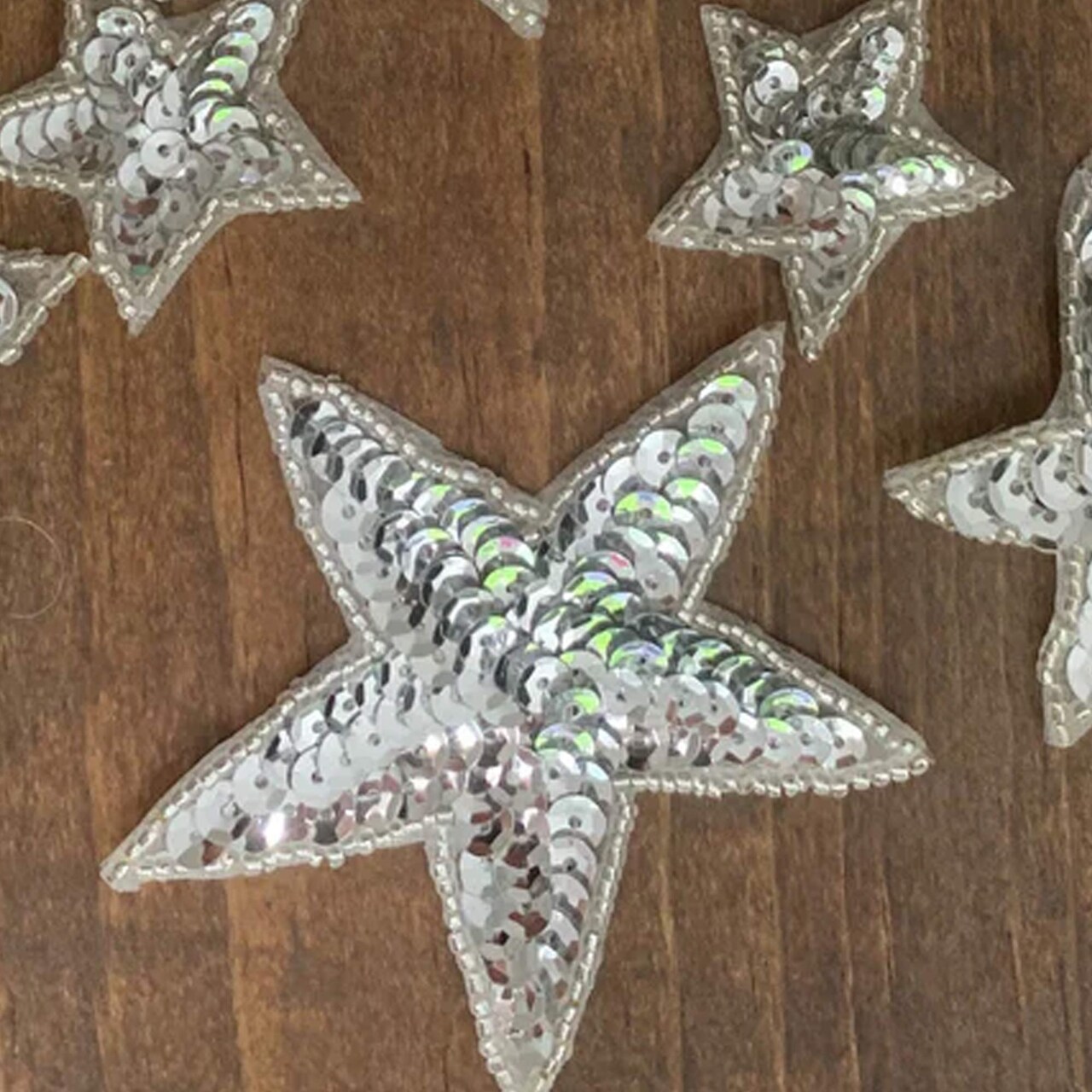 5 Small 2" Silver Star Sequin Beaded Iron On Patches for DIY Clothes Party Accessories